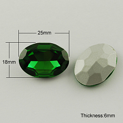 Green Glass Pointed Back Rhinestone, Back Plated, Faceted, Oval, Green, 18x25x6mm