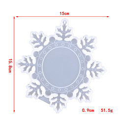 Blanc Moules de cadre photo moules en silicone de qualité alimentaire, pour la résine UV, fabrication de bijoux en résine époxy, flocon de neige, le thème de Noël, blanc, 158x150x9mm