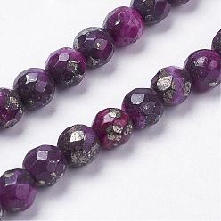 Violet Foncé Naturelles feuille d'argent jaspe perles brins, teint, ronde, facette, violet foncé, 6~7mm, Trou: 1mm, Environ 32 pcs/chapelet, 7.7 pouce (19.8 cm)