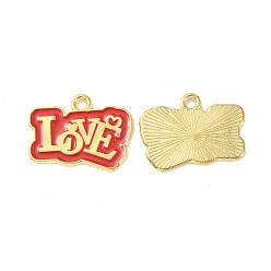 Red Alloy Enamel Pendants, Golden, Word Love Charm, Red, 16x21x1mm, Hole: 2mm