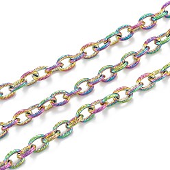 Rainbow Color Ion Plating(IP) 304 Stainless Steel Textured Cable Chains, Unwelded, with Spool, Rainbow Color, 8x6x1.3mm, 32.8 Feet(10m)/roll
