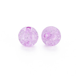 Violet Transparent Crackle Acrylic Beads, Round, Violet, 10x9mm, Hole: 2mm, about 940pcs/500g.
