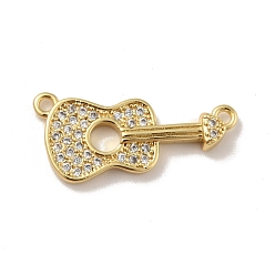 Real 18K Gold Plated Brass Micro Pave Cubic Zirconia Pendants, Cadmium Free & Lead Free, Long-Lasting Plated, Guitar, Clear, Real 18K Gold Plated, 10x23x3mm, Hole: 1.4mm
