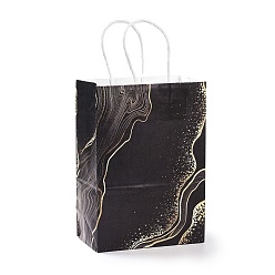 Noir Sacs en papier kraft, avec une poignée, sacs-cadeaux, sacs à provisions, rectangle avec motif en marbre, noir, 15x8x21 cm