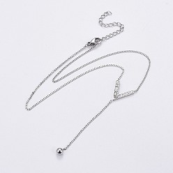 Stainless Steel Color 304 Stainless Steel Curb Chains Chevron Lariat Necklaces, with Rhinestone and Lobster Claw Clasps, Stainless Steel Color, 13.5 inch(34.5cm), 1.5mm, 0.8mm