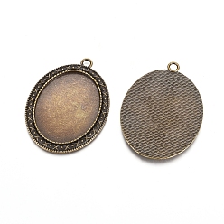 Antique Bronze Tibetan Style Zinc Alloy Pendant Cabochon Settings, Cadmium Free & Nickel Free & Lead Free, Antique Bronze, Flat Oval Tray: 40x30mm, 54.5x40x2mm, Hole: 3mm