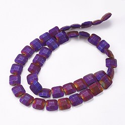 Purple Plated Electroplated Non-magnetic Synthetic Hematite Beads Strands, Frosted, Faceted, Square, Purple Plated, 10x10x4mm, Hole: 0.7mm, about 40pcs/strand, 15.9 inch(40.5cm)