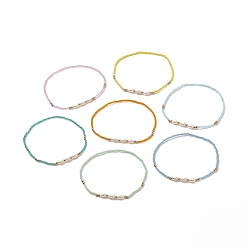 Couleur Mélangete 7 pcs 7 couleurs ensemble de bracelets de cheville extensibles en perles de verre et perles de verre naturelles pour femmes, couleur mixte, diamètre intérieur: 64.5~67.5 mm, 1 pc / couleur