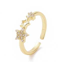 Golden Clear Cubic Zirconia Hollow Out Star Open Cuff Ring, Brass Jewelry for Women, Golden, Inner Diameter: 16mm