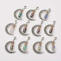 Antique Silver 11Pcs 11 Styles Alloy Moon European Dangle Charms, Gemstone Chip Large Hole Glass Bottle Pendant, Antique Silver, 52mm, Pendant: 40x30x10mm, Hole: 5mm., 1pc/style