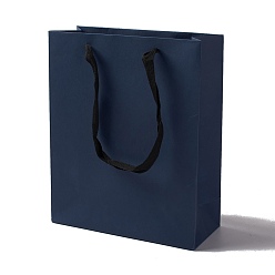 Prussian Blue Kraft Paper Bags, with Ribbon Handles, Gift Bags, Shopping Bags, Rectangle, Prussian Blue, 28x23x9.7cm; Fold: 28x23x0.4cm