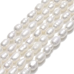 Lino Hilos de perlas de agua dulce cultivadas naturales, arroz, lino, 5.5~7.5x3.8~4.2 mm, agujero: 0.6 mm, sobre 58~60 unidades / cadena, 13.98''~14.17" (35.5~36 cm)