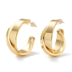 Real 18K Gold Plated Brass Half Hoop Earrings, with Steel Pin and Plastic Ear Nuts, Long-Lasting Plated, Semicircular, Real 18K Gold Plated, 26x24.5x9.5mm, Pin: 0.8mm