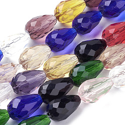 Colorido Abalorios de vidrio, facetados, gota, colorido, 12x8 mm, agujero: 1 mm, sobre 56~58 unidades / cadena, 25~27 pulgada