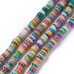 Color mezclado Cuentas de concha de perla natural hebras, teñido, perlas heishi, Disco redondo plano, color mezclado, 8~8.5x1~3 mm, agujero: 1 mm, sobre 182~200 unidades / cadena, 15.39 pulgada (39.1 cm)