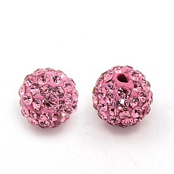 Rose Clair Grade A strass ouvrir perles de boule de disco, pour faire des bijoux unisexes, ronde, rose clair, 14mm, Trou: 1.5mm