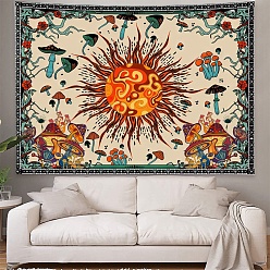 Soleil Champignon tapisserie murale en polyester, tapisserie trippy rectangle pour mur chambre salon, motif de soleil, 1300x1500mm