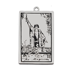 Stainless Steel Color 201 Stainless Steel Pendants, Laser Engraved Pattern, Tarot Card Pendants, The Magician I, 40x24x1mm, Hole: 2mm