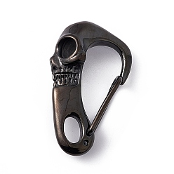 Gunmetal 304 Stainless Steel Push Gate Snap Keychain Clasps, Skull, Gunmetal, 45x26x13.5mm, Hole: 5x9mm