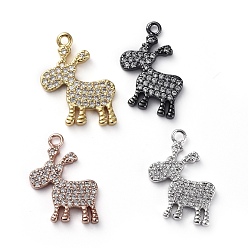 Mixed Color Brass Micro Pave Cubic Zirconia Pendants, Donkey, Clear, Mixed Color, 17x12.5x2mm, Hole: 1.4mm