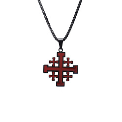 Electrophoresis Black Enamel Cross Pendant Necklace with Box Chains, Titanium Steel Jewelry for Men Women, Electrophoresis Black, 19.69 inch(50cm)