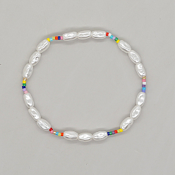 Colorido Pulsera elástica con cuentas de perlas de imitación y semillas de vidrio, colorido, diámetro interior: 2-3/8 pulgada (6 cm)