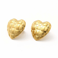 Golden 304 Stainless Steel Stud Earring Findings, with Vertical Loops, Heart, Golden, 19x20x3mm, Hole: 1.6mm, Pin: 0.7mm