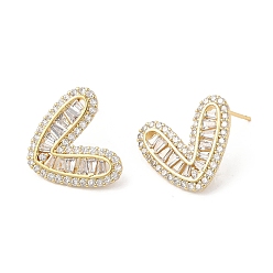Real 18K Gold Plated Heart Brass Micro Pave Cubic Zirconia Stud Earrings for Valentine's Day, Real 18K Gold Plated, 16.5x19mm