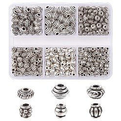 Plata Antigua 370 piezas 6 estilos cuentas espaciadoras de aleación de estilo tibetano, formas mixtas, plata antigua, 4~6 mm, agujero: 1~2.5 mm