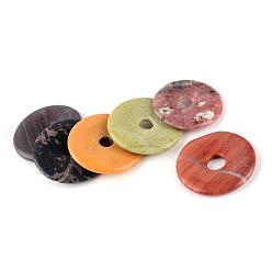 Mixed Stone Natural & Synthetic Gemstone Pendants, Donut/Pi Disc, Dyed, Donut Width: 13.5~16mm, 33~40x4~5mm, Hole: 6~8mm