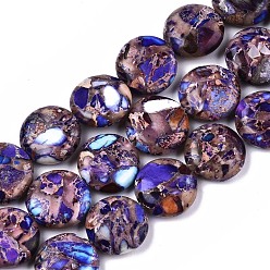 Indigo Natural Imperial Jasper Beads Strands, Dyed, Flat Round, Indigo, 16x6mm, Hole: 1.4mm, about  25pcs/Strand, 15.55 inch(39.5cm)