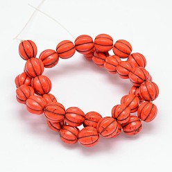 Rouge Orange Chapelets de perles turquoises synthétiques, ronde, teint, rouge-orange, 14mm, Trou: 1mm, environ329 pcs / 1000 g