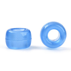 Aciano Azul Perlas de plástico transparentes y luminosas, esmerilado, brillan en la oscuridad, barril, azul aciano, 9x6 mm, agujero: 3.8 mm, Sobre 1900 unidades / 500 g