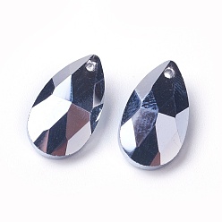Silver Faceted Glass Pendants, teardrop, Silver, 15x9.5x5.5mm, Hole: 1mm