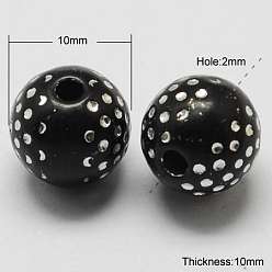 Black Plating Acrylic Beads, Metal Enlaced, Round, Black, 10x10mm, Hole: 2mm, 1000pcs/500g
