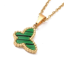 Vert Collier pendentif papillon coquillage synthétique, plaqué or 304 bijoux en acier inoxydable pour femmes, verte, 16.14 pouce (41 cm)