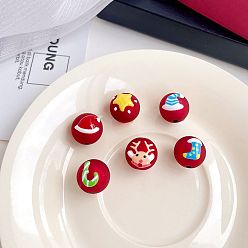 Rouge Perles acryliques opaques sur le thème de noël, avec l'émail, ronde, rouge, 15.5x15.6mm, Trou: 3mm