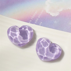 Medium Purple Opaque Resin Cabochons, Heart with Water Ripple, Medium Purple, 18x22mm