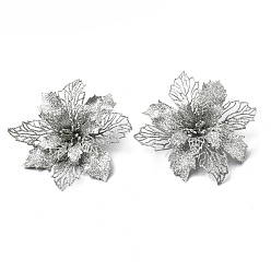 Silver Plastic Glitter Artificial Flower, for Christmas Tree Decorations, Silver, 160~165x160~165x40mm