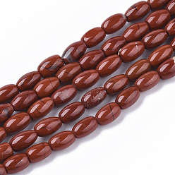 Red Jasper Natural Red Jasper Beads Strands, Oval, 6~7x4.5mm, Hole: 0.8mm, about  61~64pcs/Strand, 15.75 inch(40 cm)