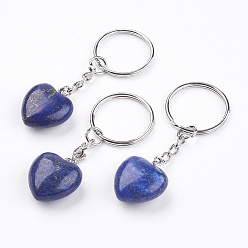 Lapis Lazuli Natural Lapis Lazuli Keychain, with Platinum Iron Findings, Heart, 72mm
