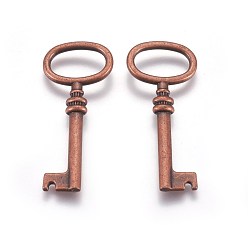 Red Copper Tibetan Style Alloy Pendants, Cadmium Free & Nickel Free & Lead Free, Key, Red Copper, 41x17x4.5mm