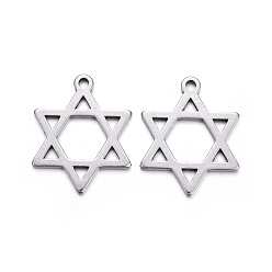 Stainless Steel Color 201 Stainless Steel Pendants, Cut-Out, for Jewish, Star of David, Stainless Steel Color, 25x19.5x1.5mm, Hole: 1.5mm