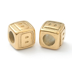 Letter B 304 Stainless Steel European Beads, Large Hole Beads, Horizontal Hole, Cube with Letter, Golden, Letter.B, 8x8x8mm, Hole: 4mm