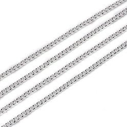 Серебро Латунь бордюр цепи, пайки, с катушкой, серебряные, 2x1.5x0.3 мм