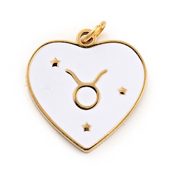 Taurus Vacuum Plating 304 Stainless Steel Pendants, with Jump Rings and Enamel, Heart, Golden, Taurus, 15x15x1.5mm, Hole: 2.8mm