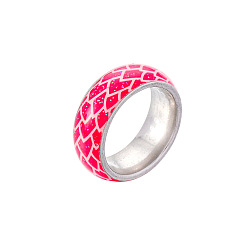 Rosa Oscura Anillo de dedo esmaltado luminoso que brilla en la oscuridad, anillos de acero inoxidable para mujer, de color rosa oscuro, tamaño de EE. UU. 9 (18.9 mm)