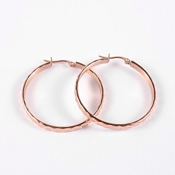 Rose Gold Ring 304 Stainless Steel Hoop Earrings, Hypoallergenic Earrings, Rose Gold, 42x40x4mm, Pin: 1mm