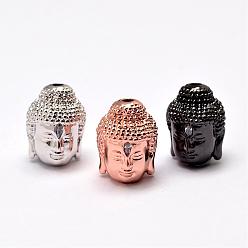 Mixed Color Brass Beads, Micro Pave Grade AAA Cubic Zirconia, Buddha Head, Cadmium Free & Nickel Free & Lead Free, Mixed Color, 14x10x11mm, Hole: 2mm