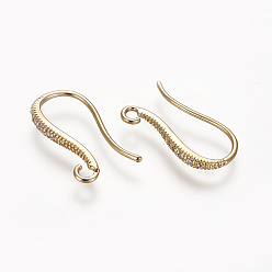 Real 18K Gold Plated Brass Micro Pave Cubic Zirconia Earring Hooks, with Horizontal Loop, Long-Lasting Plated, Real 18K Gold Plated, 18.6x10.26x2mm, 12 Gauge, Hole: 1.6mm